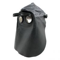 Lederkopfhaube mit Kopfband und Klappbrille, ohne Nase, hinten offen