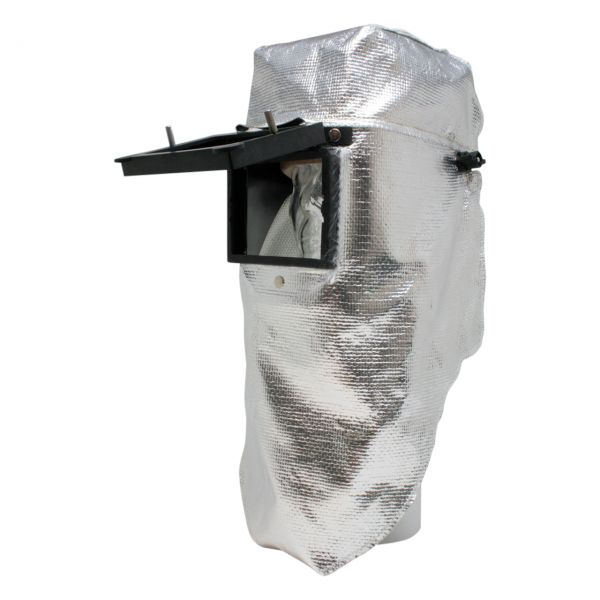 Kopfhaube aus Hitzeschutzgewebe mit Kopfband und Klapprahmen, hinten offen