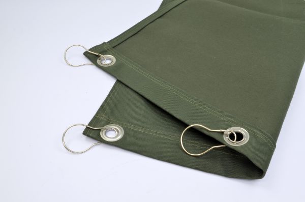 Schweißervorhang aus Baumwollgewebe, Edelstahlösen, alle 30 cm, mit Ringen