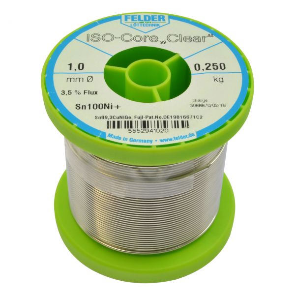Elektro Lötdraht, Sn100Ni+, Sn99,3CuNiGe, ISO-Core-CLEAR, Ø 1,0 mm