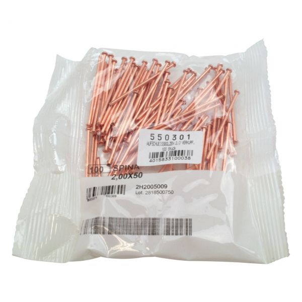 Aufschweißbolzen 2,0 verkupfert, Länge 5 cm, 100 St/Pack