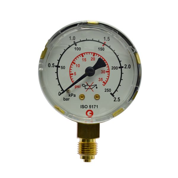 Arbeitsmanometer, neutral, 0 - 2,5 bar, 1/4", EN 562