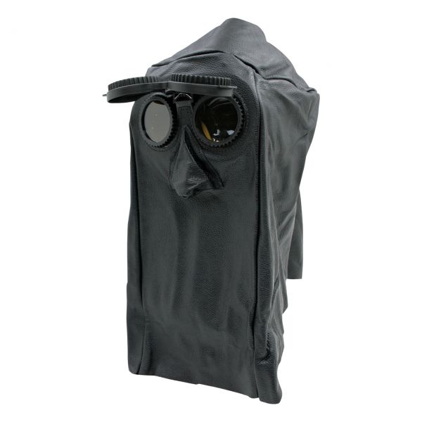 Lederkopfhaube mit Klappbrille, mit Nase, hinten geschlossen, Gläser DIN 10
