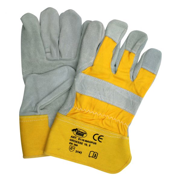 Arbeitshandschuh aus Spaltleder mit Knöchelschutz, 5-Finger, EN 388, Größe 10