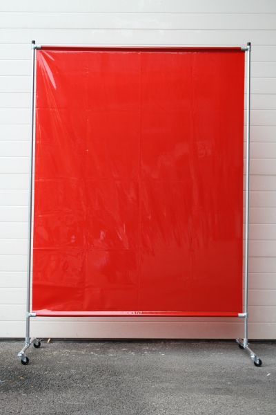 EURO Wand mit Stahlrohrgestell, 4 Rollen, 1,40 x 2,00 m, PVC Vorhang rot