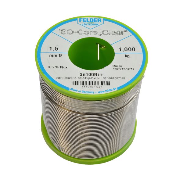 Elektro Lötdraht, Sn100Ni+, Sn99,3CuNiGe, ISO-Core-CLEAR, Ø 1,5 mm