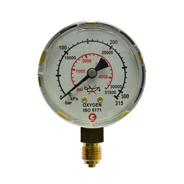 Inhaltsmanometer, Sauerstoff, 0 - 315 bar, 1/4", EN 562