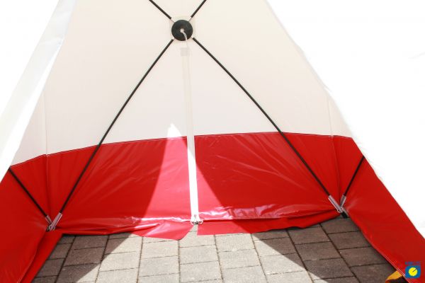Pop Up Zelt WK25, Spitzzelt, schwer entflammbar, weiß/rot, 250 x 200 x 190 cm