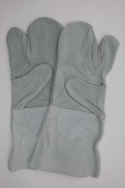 Schutzhandschuh aus Spalt-Leder, 3-Finger Handschuh mit Stulpe ca. 35cm