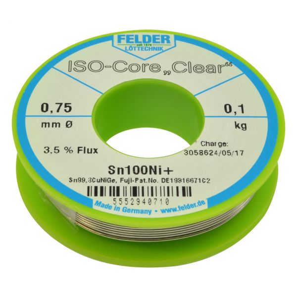 Elektro Lötdraht, Sn100Ni+, Sn99,3CuNiGe, ISO-Core-CLEAR, Ø 0,75 mm