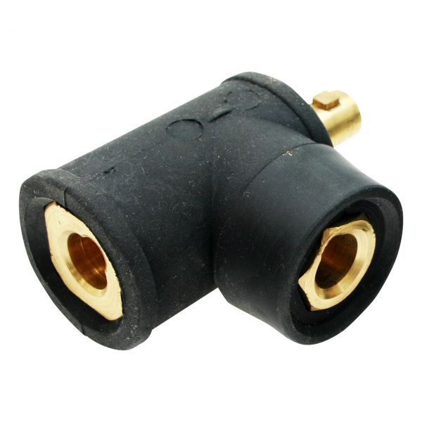 Abzweig für Schweißkabelstecker mit 2x Buchse Ø 13 mm auf 1x Dorn Ø 13 mm