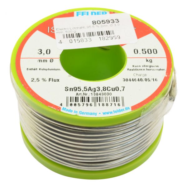 Elektro Lötdraht, ISO-Core-RA bleifrei, 95,5% Zinn, Ø 3,0 mm