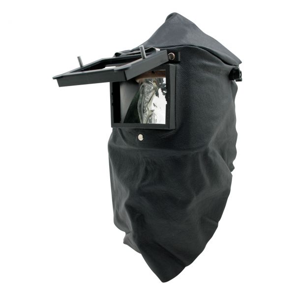 Lederkopfhaube mit Kopfband und Klapprahmen, 90 x 110 mm, hinten offen