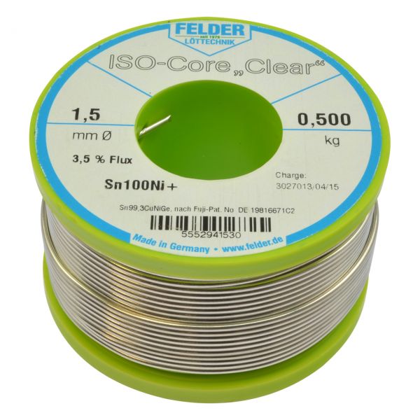 Elektro Lötdraht, Sn100Ni+, Sn99,3CuNiGe, ISO-Core-CLEAR, Ø 1,5 mm