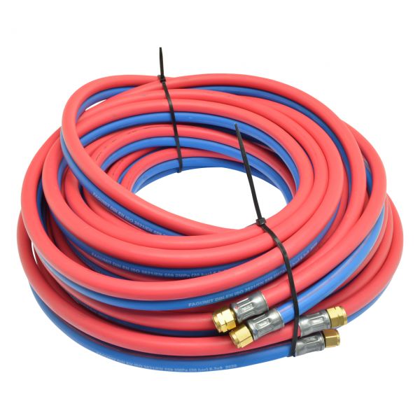 Zwillingsschlauch, Azetylen/Sauerstoff, 9 x 3,5 mm/6,3 x 5 mm, fertig montiert