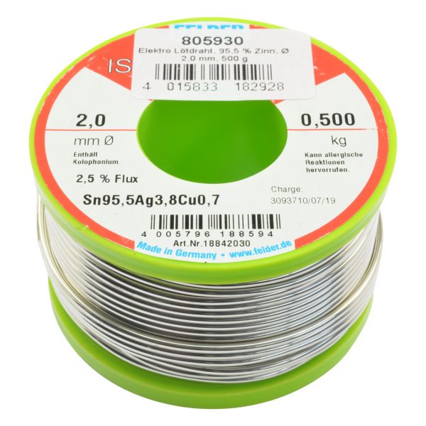 Elektro Lötdraht, ISO-Core-RA bleifrei, 95,5% Zinn, Ø 2,0 mm