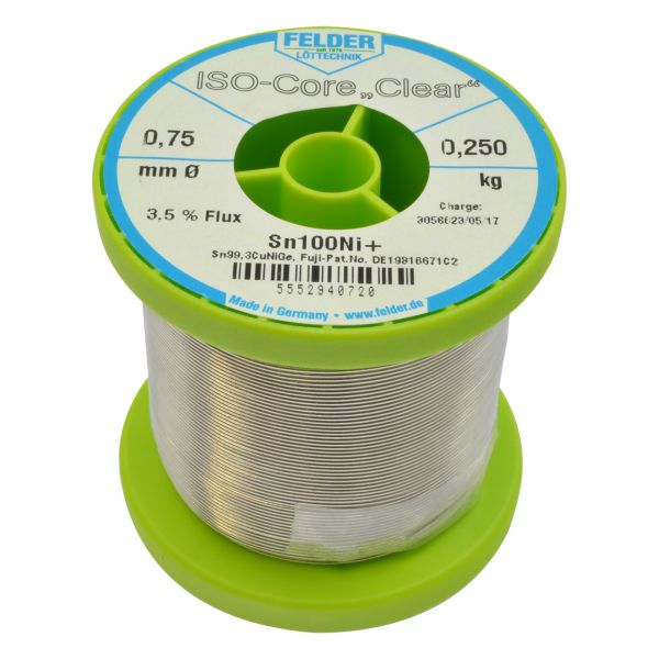 Elektro Lötdraht, Sn100Ni+, Sn99,3CuNiGe, ISO-Core-CLEAR, Ø 0,75 mm