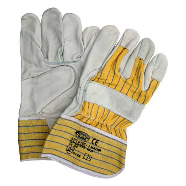 Arbeitshandschuh aus Vollleder mit Knöchelschutz, 5-Finger, EN 388, Größe 10