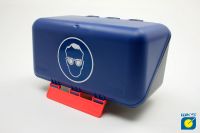 SecuBox® Mini für Brillen, blau/schwarz mit Aufdruck, für Wandmontage