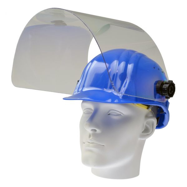 Arbeitshelm mit klappbarer PET-G Scheibe 460 x 240 mm, blau