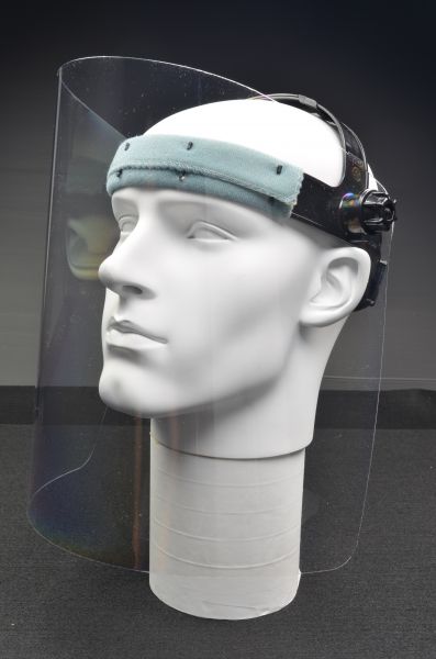 Gesichtsschutz, klar, Kopfhalterung, klappbare PET-G Scheibe 460x280x1