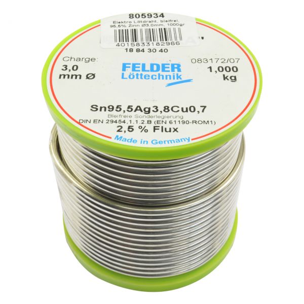 Elektro Lötdraht, ISO-Core-RA bleifrei, 95,5% Zinn, Ø 3,0 mm