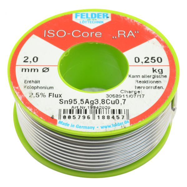 Elektro Lötdraht, ISO-Core-RA bleifrei, 95,5% Zinn, Ø 2,0 mm