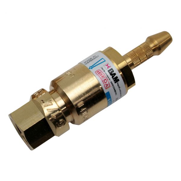 Sicherheitseinrichtung brennerseitig, Sauerstoff, 1/4" RH, Tülle 6 mm