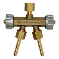 Doppelentnahmeventil für Sauerstoff, 1/4" RH, Tüllen 6 mm