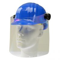 Arbeitshelm mit klappbarer PET-G Scheibe 460 x 240 mm, blau