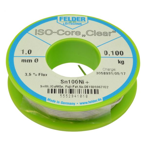 Elektro Lötdraht, Sn100Ni+, Sn99,3CuNiGe, ISO-Core-CLEAR, Ø 1,0 mm