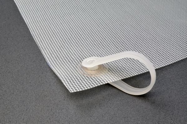 Schutzvorhang aus PVC-Gittergewebe, milchig-transparent, mit Kunststoffringen