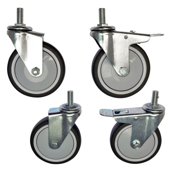 Laufrollen-Satz für SST-Wände, Ø 100 mm, gummiert, 2x mit, 2x ohne Feststeller