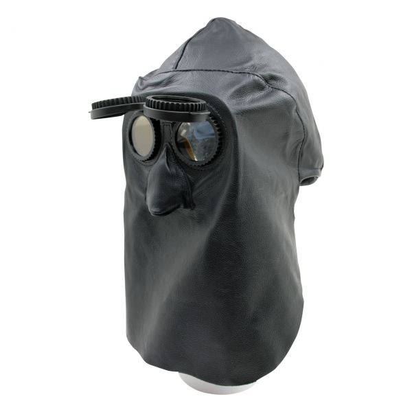Lederkopfhaube mit Anstoßkappe, mit Nase, hinten offen, Gläser DIN 10