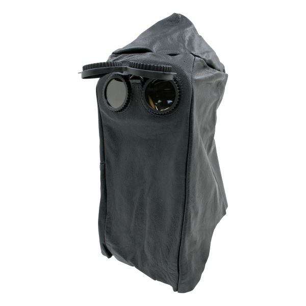 Lederkopfhaube mit Klappbrille, ohne Nase, hinten geschlossen, Gläser DIN 11