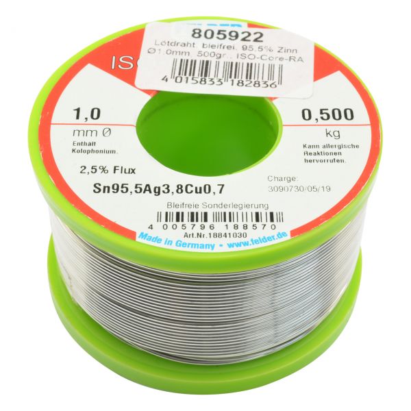 Elektro Lötdraht, ISO-Core-RA bleifrei, 95,5% Zinn, Ø 1,5 mm