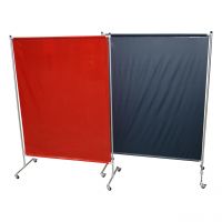 EURO Wand mit Stahlrohrgestell, 4 Rollen, 1,40 x 2,00 m, PVC Vorhang rot